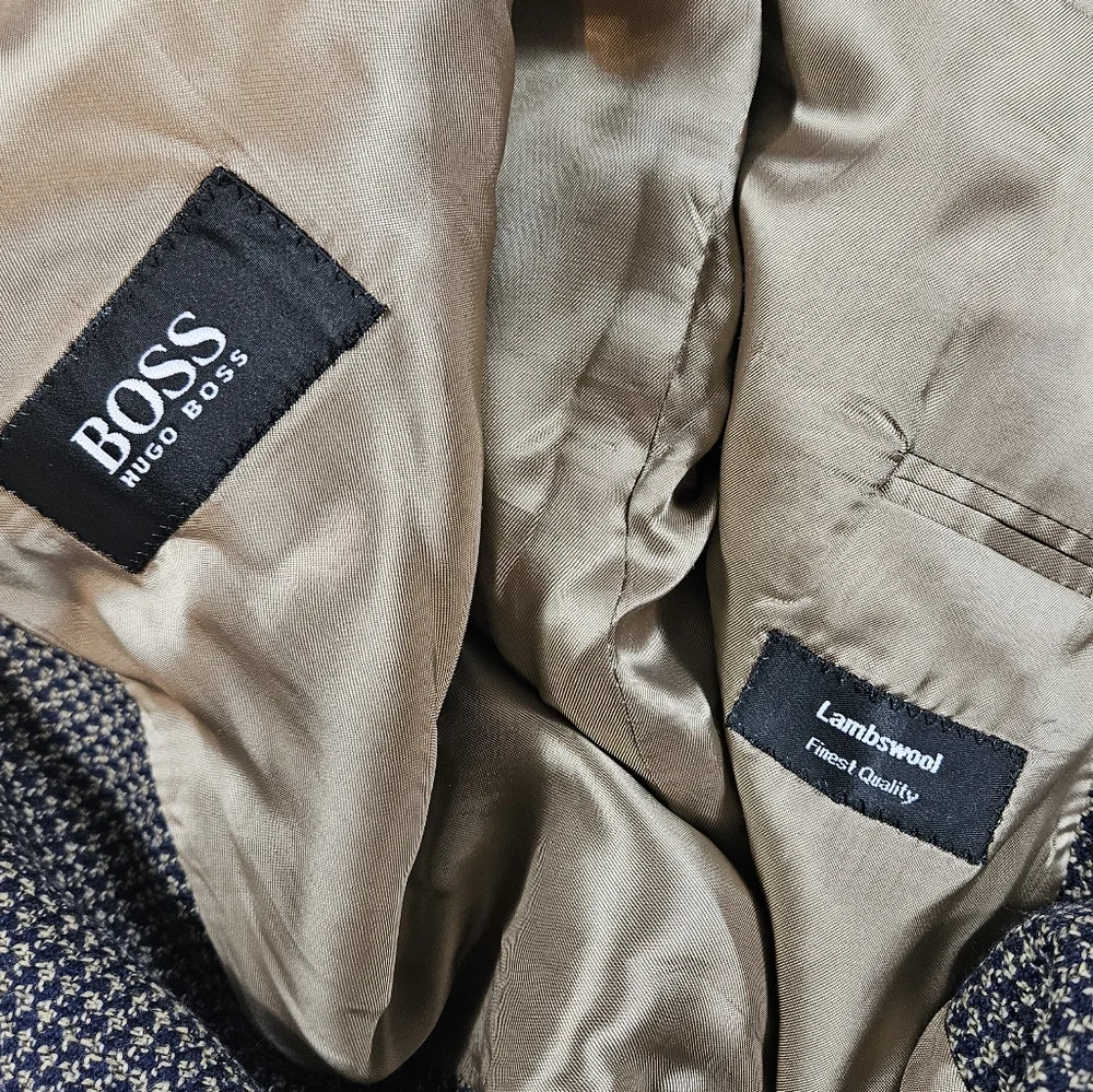 Hugo Boss Houndstooth Plaid Einstein Blazer Sport Coat Size 40R Lambswool Jacket